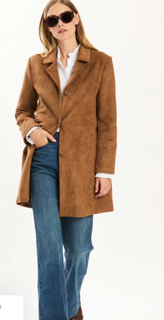 Jordan Faux Suede Paisley Coat in Bison by Tyler Noe
