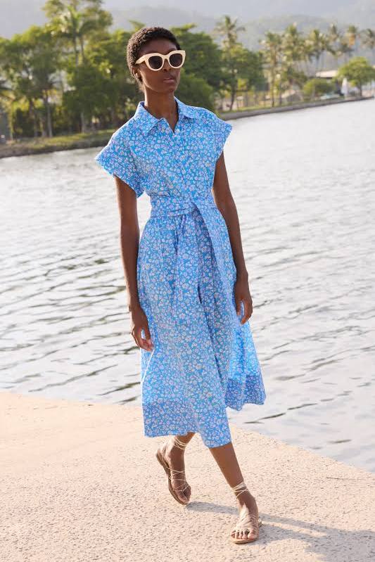 Ditsy Blue Belted Shirt Dress by Oliphant