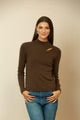 Mabel Mock Neck Cut Out Knit Top in Brown by Jessie Liu