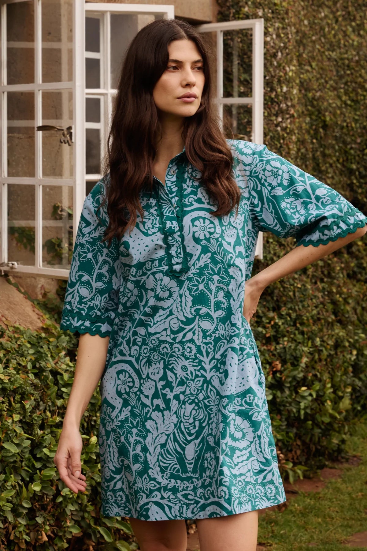 Collared Shirt Dress in Singita Green by Oliphant