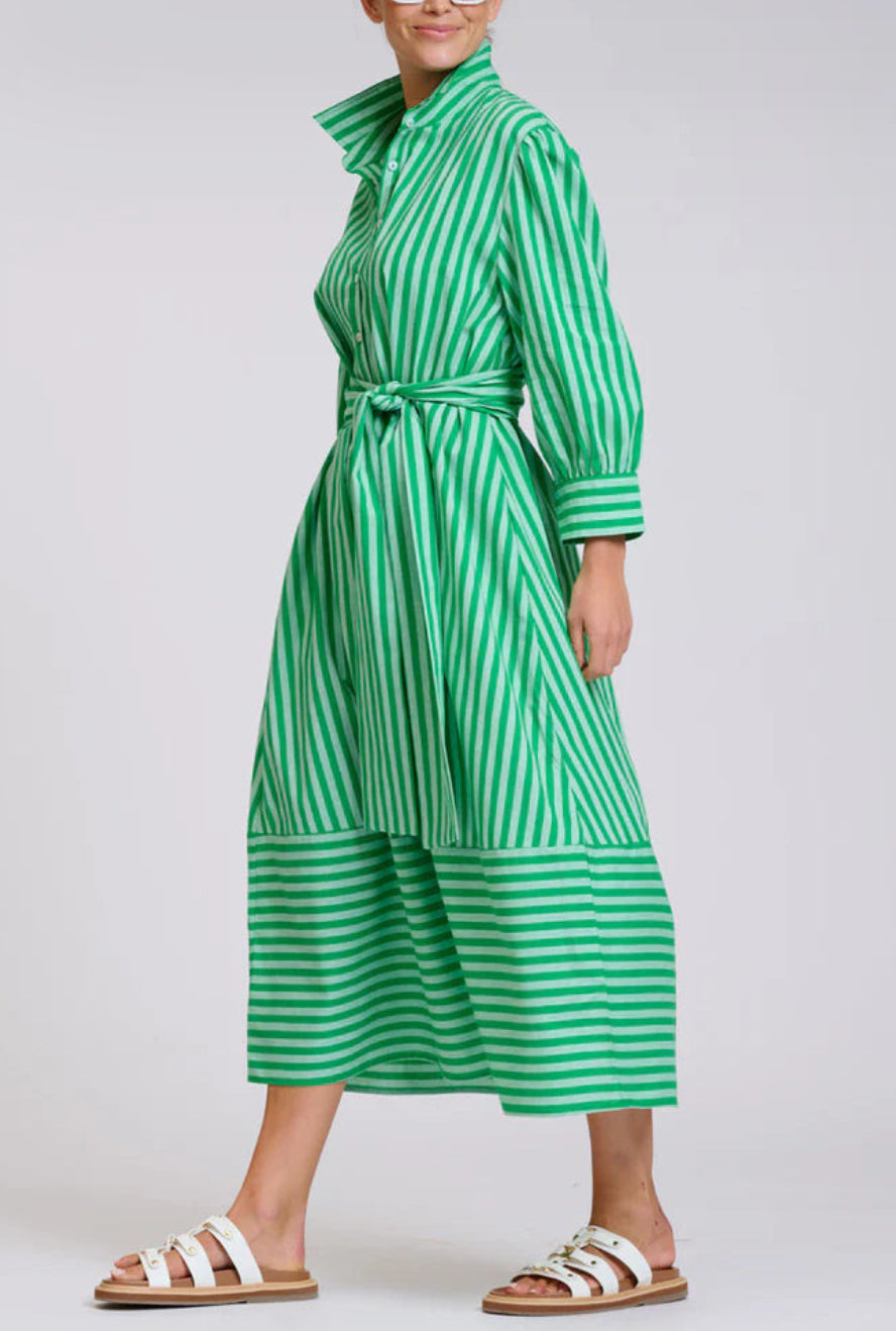 Martha Shirtdress in Double Green Stripe by Shirty
