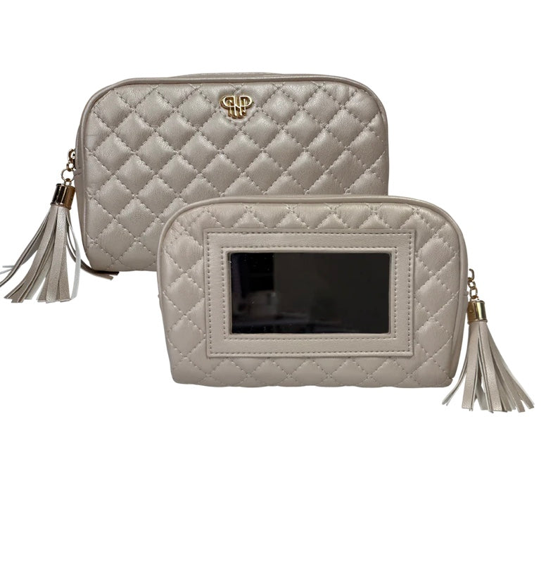 Glam Make Up Case in Pearl Quilted by Pursen