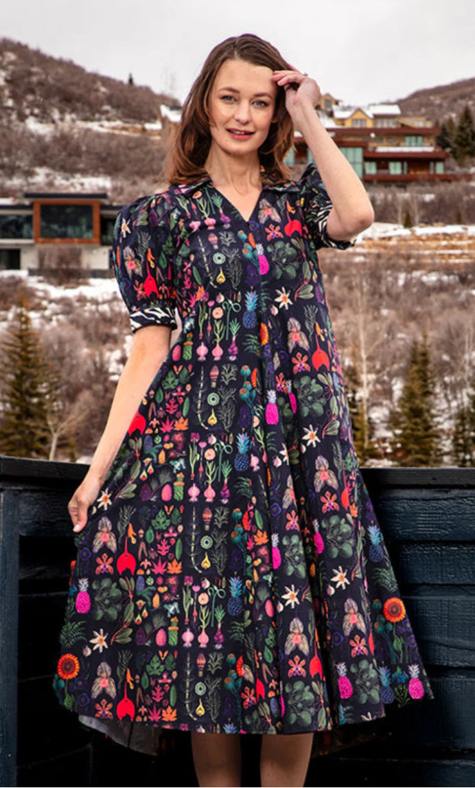 Montauk Botanical Dress in Black by Dizzy Lizzie