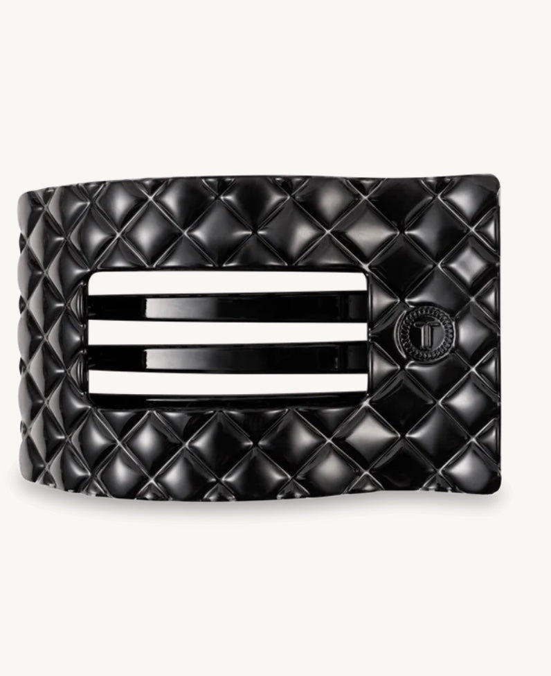 Jet Black Quilted Medium Flat Rectangle Hair Clip