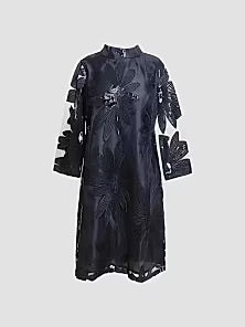 Diplomat Mini Dress with Sleeves Floral Sequin in Navy by Frances Valentine