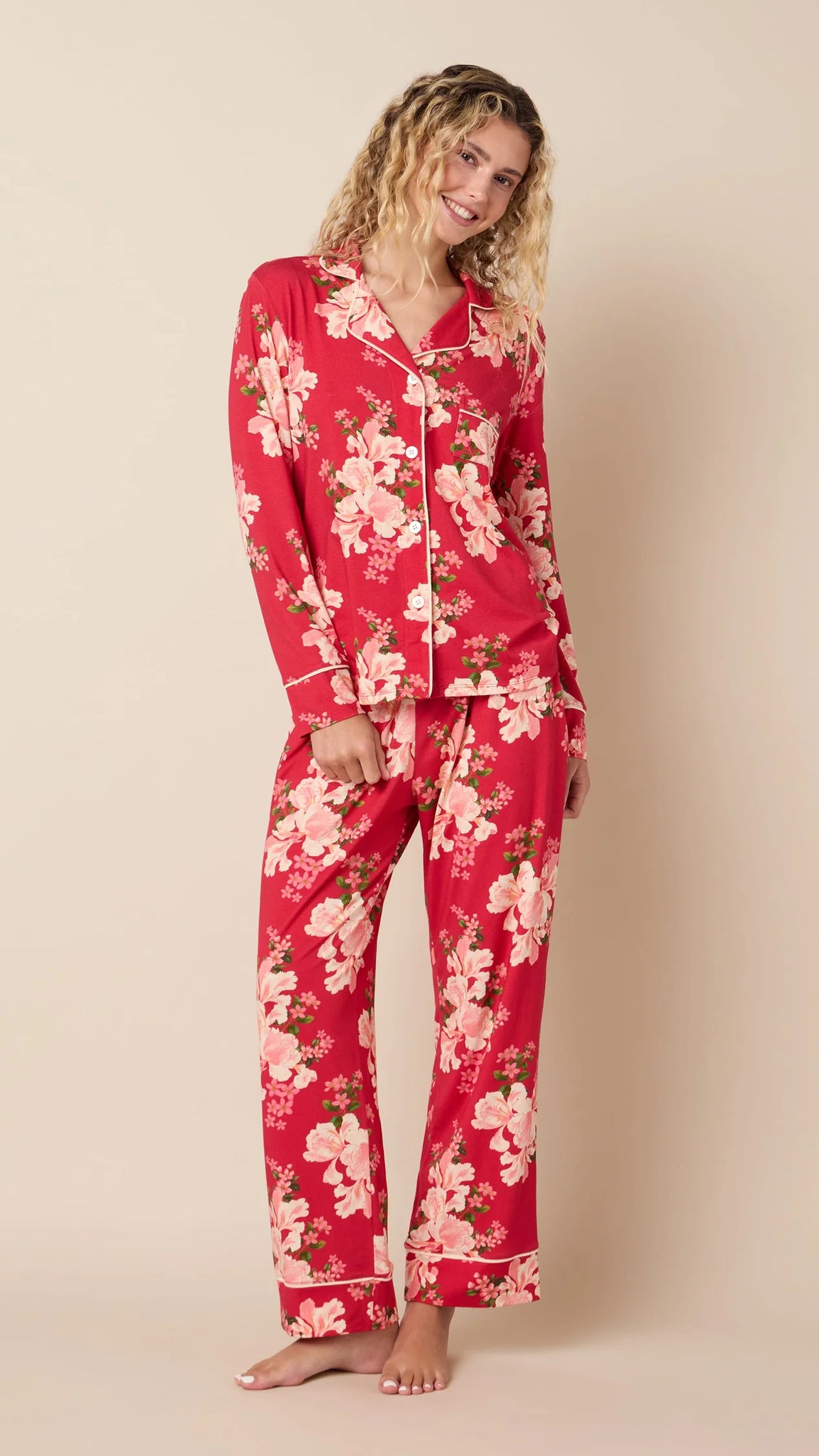 Long Sleeved Pima Knit Pajamas in Fete Florale by Cat’s Pajamas