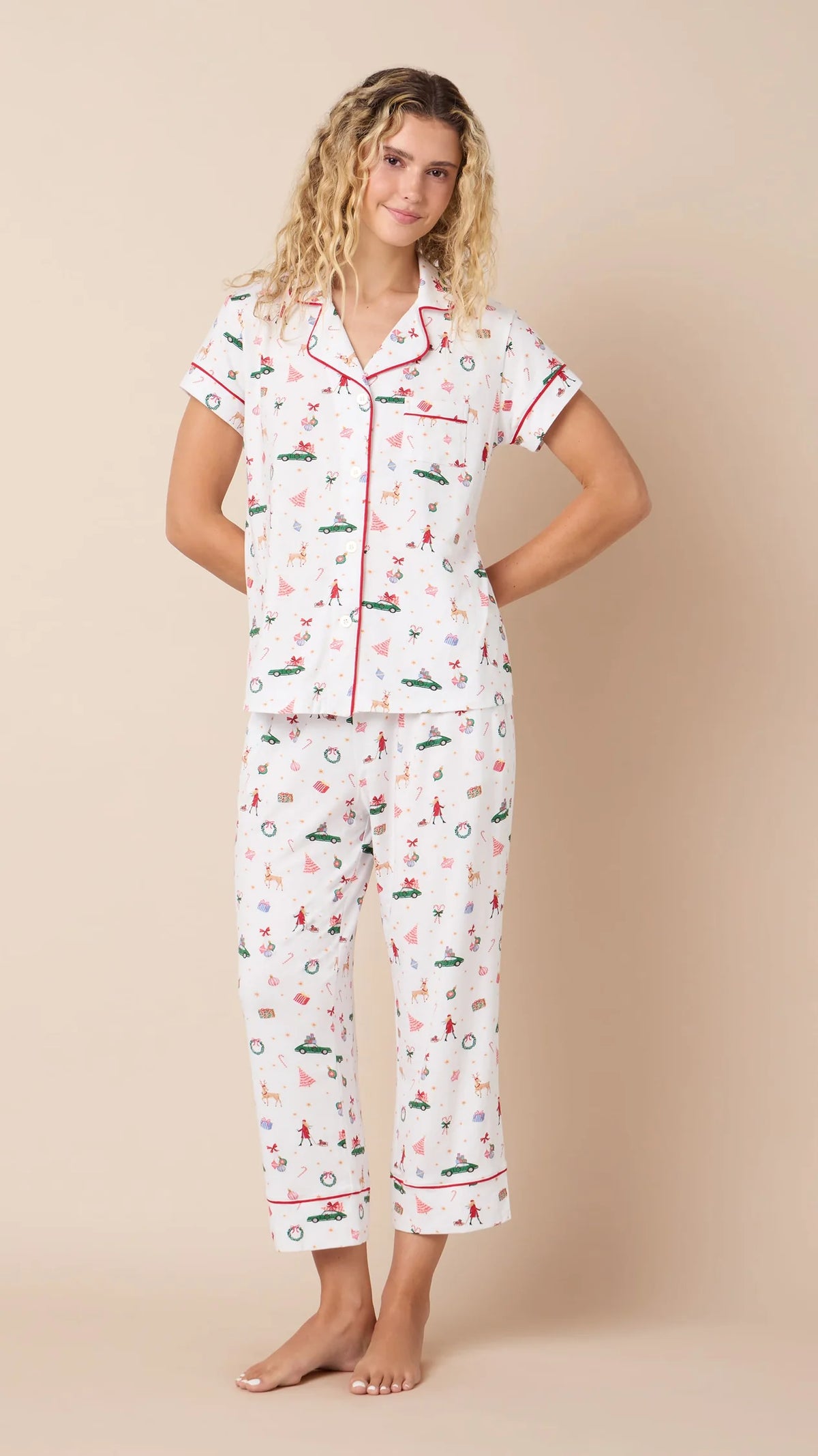 Pima Knit Capri Pajamas in Merry Little Stroll by Cat’s Pajamas