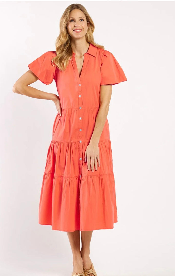 Betsy Stretch Poplin Dress in Coral by Jude Connally