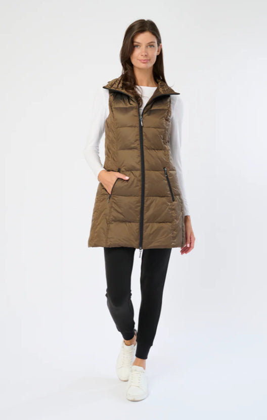 Long Metallic Nylon Down Vest in Toffee by My Anorak