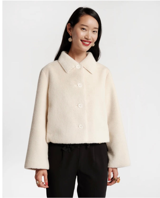 Cosette Solid Faux Fur Jacket in White by Frances Valentine
