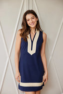 Lucky Knot Exclusive Ponte Sleeveless Tunic Dress in Navy with White Trim by Sail to Sable