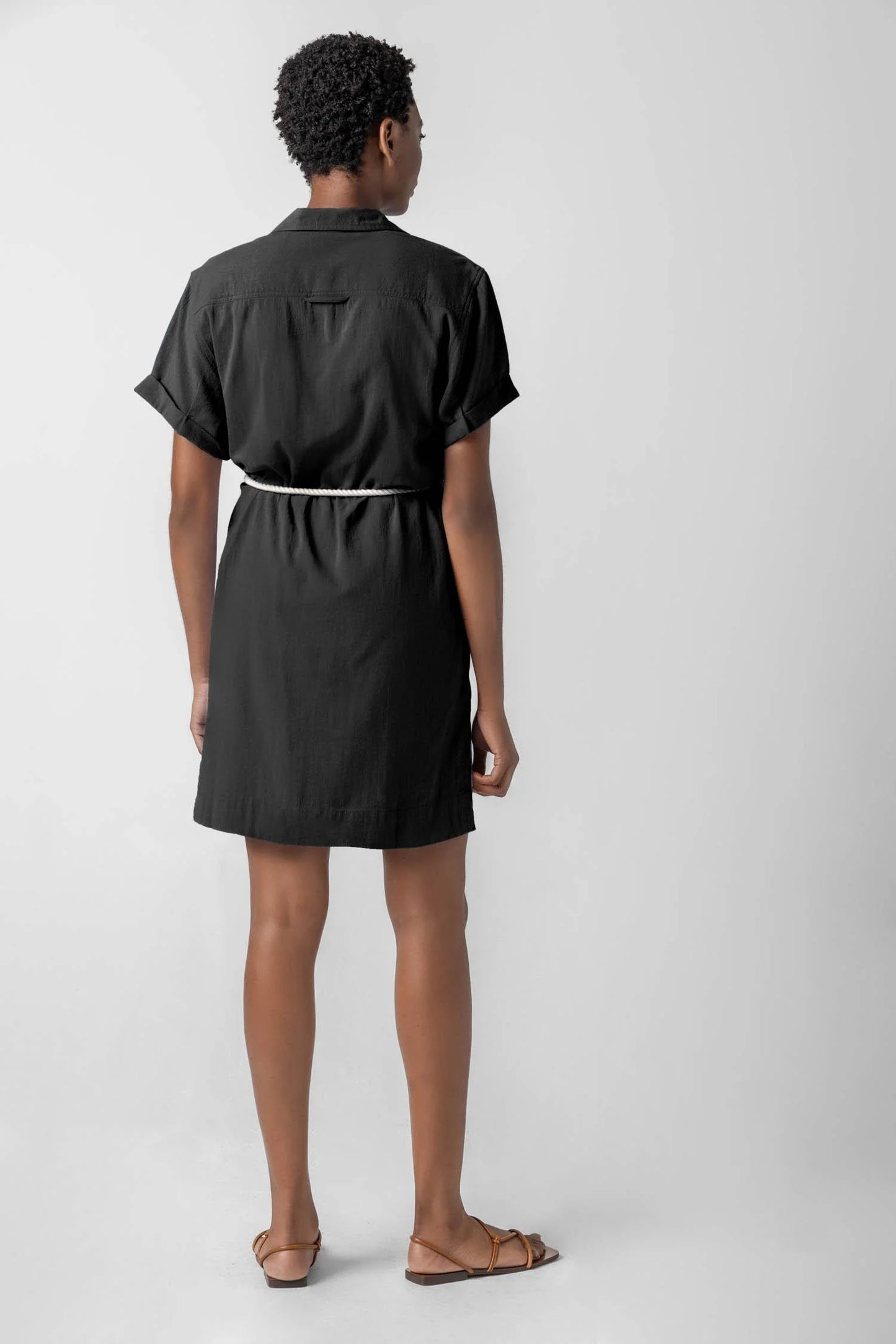 Half Placket Shirt Dress in Black PA2980-BLA