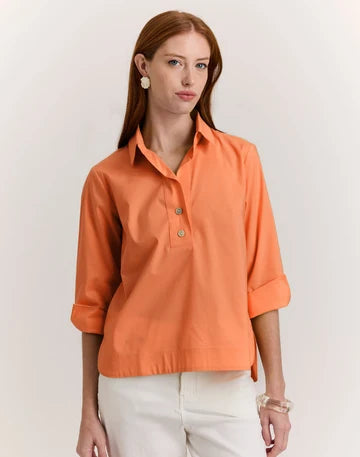Aileen 3/4 Sleeve Shirt in Tangerine by Hinson Wu