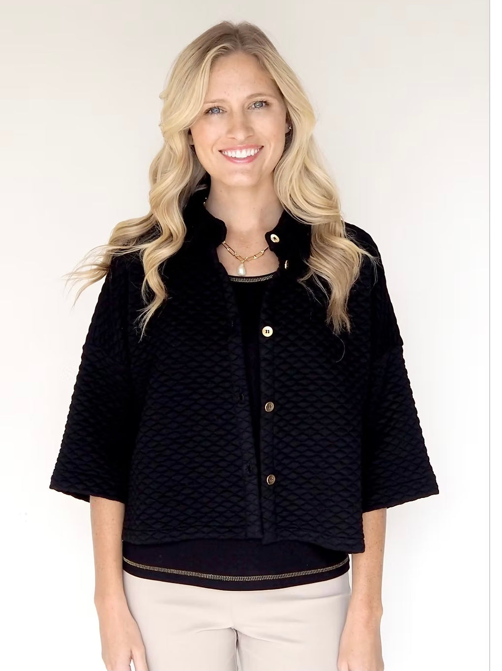 Short Quilted Jacket in Black by ILinen