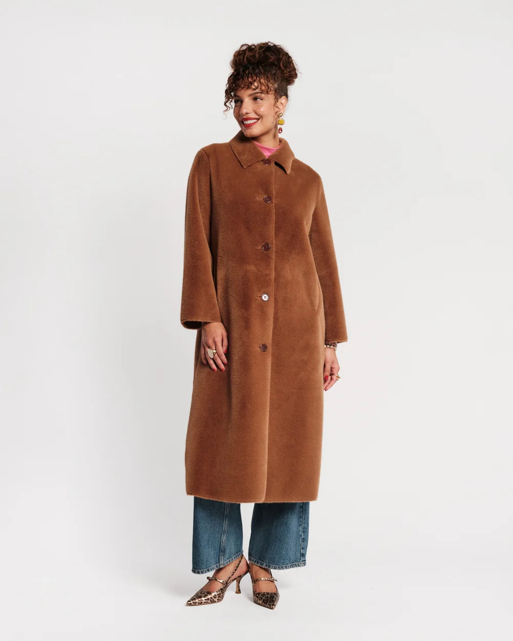 Paulette Faux Fur Coat in Camel by Frances Valentine