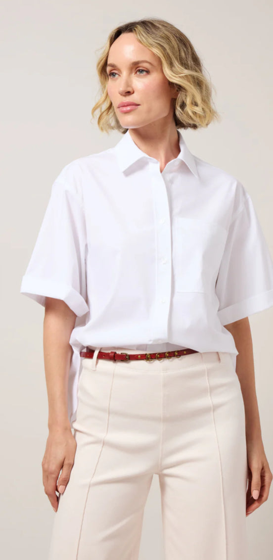 Corinna Oversized Cropped Shirt in White by Lysse
