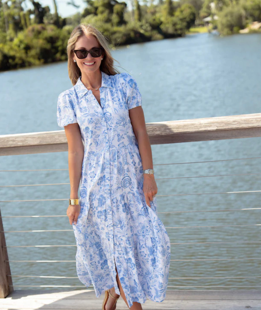 Kate Puff Sleeve Midi Shirt Dress in Jacobean by Sail to Sable