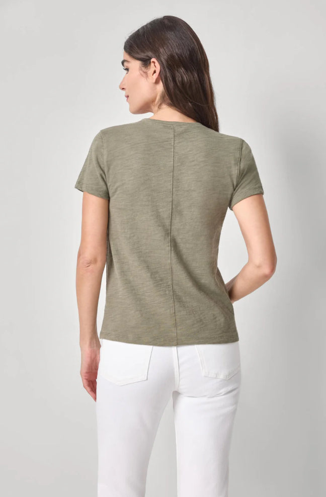 V Neck Short Sleeve Back Seam Tee in Fern by Lilla P