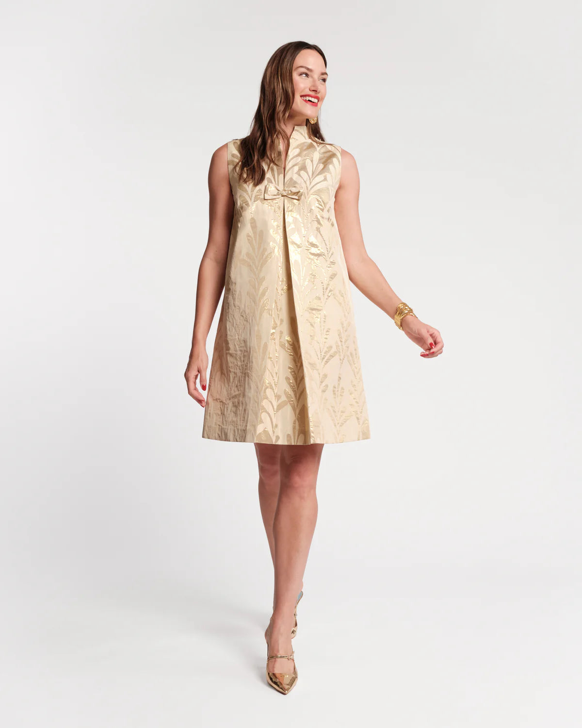 Tabitha Mini Dress in Royal Palm Jacquard Gold by Frances Valentine