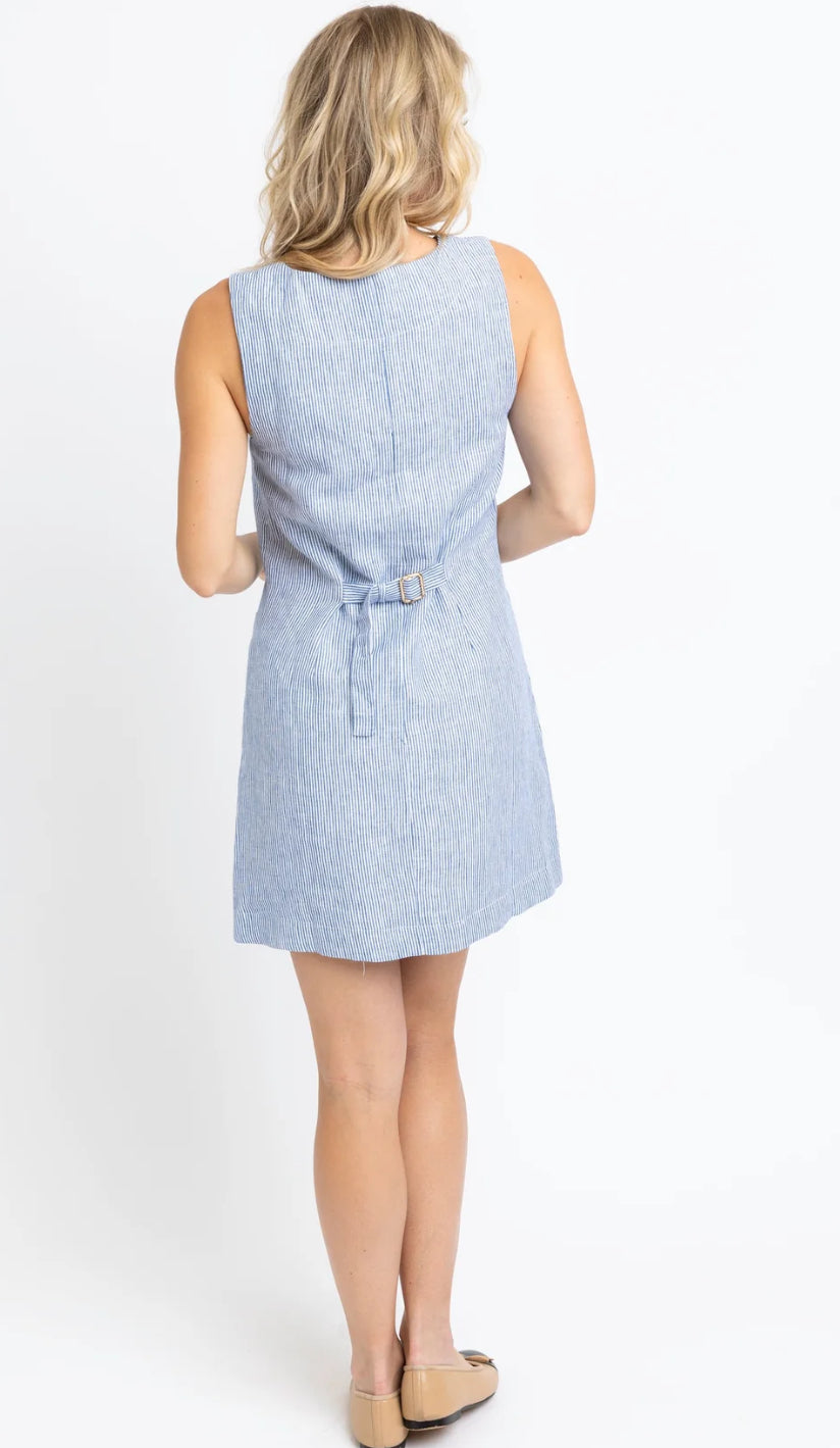 Denim Stripe Button Sleeveless Shift Dress by Karlie