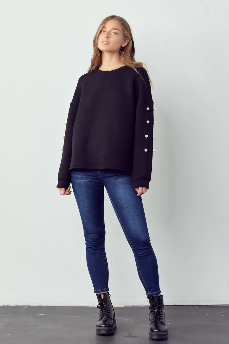 Katri French Scuba Pearl Top in Black