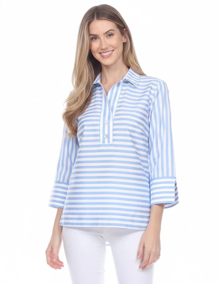 Aileen 3/4 Top Blue/White by Hinson Wu