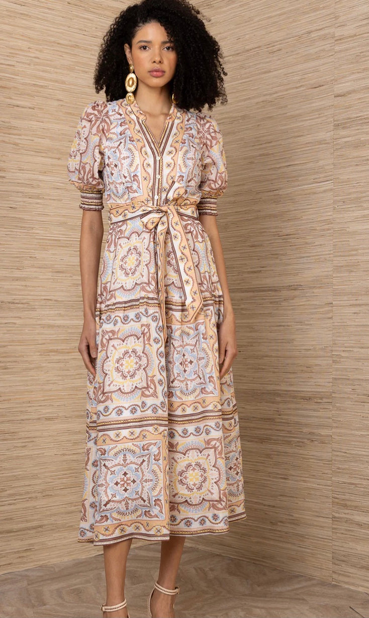 Linen Maxi Dress in Ivory/Brown by Hale Bob