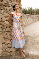 Ruffle Collar Button Maxi by Oliphant in Touraine Coral