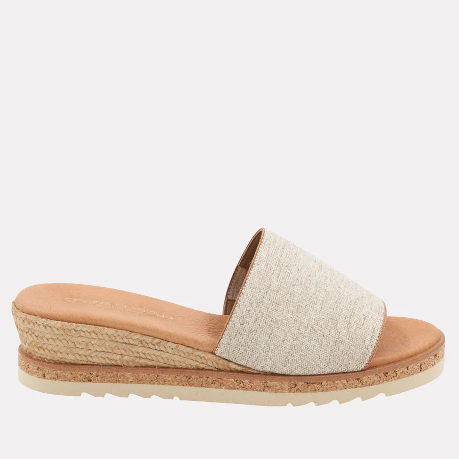 Nessie Beige Linen Wedge by Andre Assous