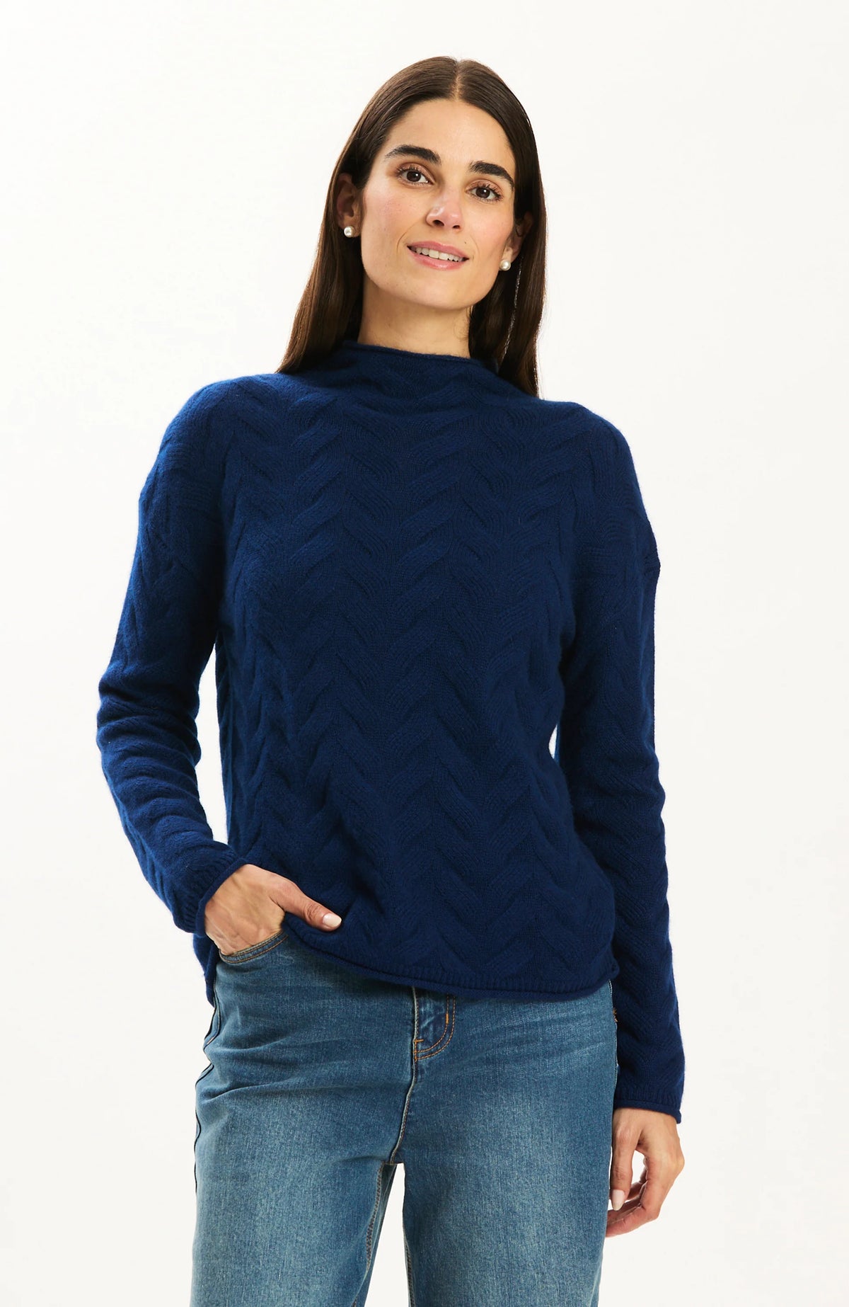Gracie Cashmere Basketweave Sweater in Midnight Navy by Tyler Boe