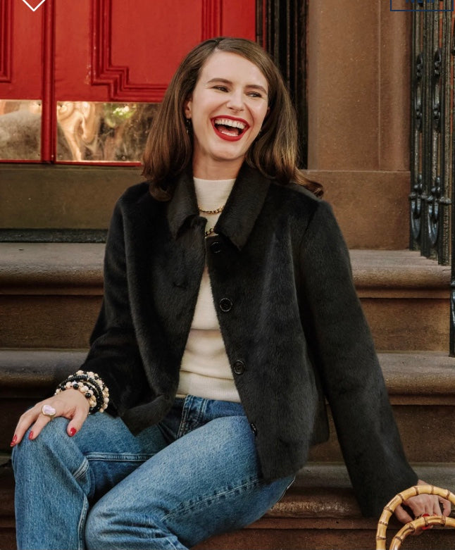 Cosette Solid Faux Fur Jacket Black by Frances Valentine