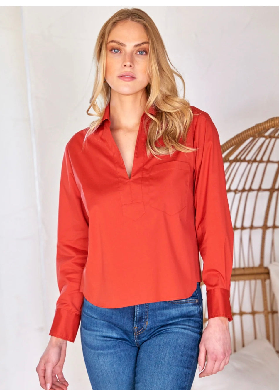 Joni Popover Poplin Shirt in Cinnamon by Finley