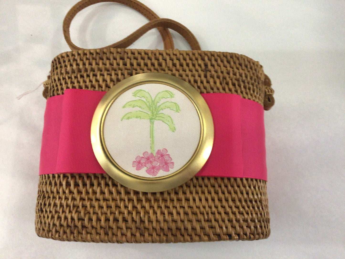 Charlotte Bag with Dark Pink Ribbon/ Palm Tree by Lisi Lerch