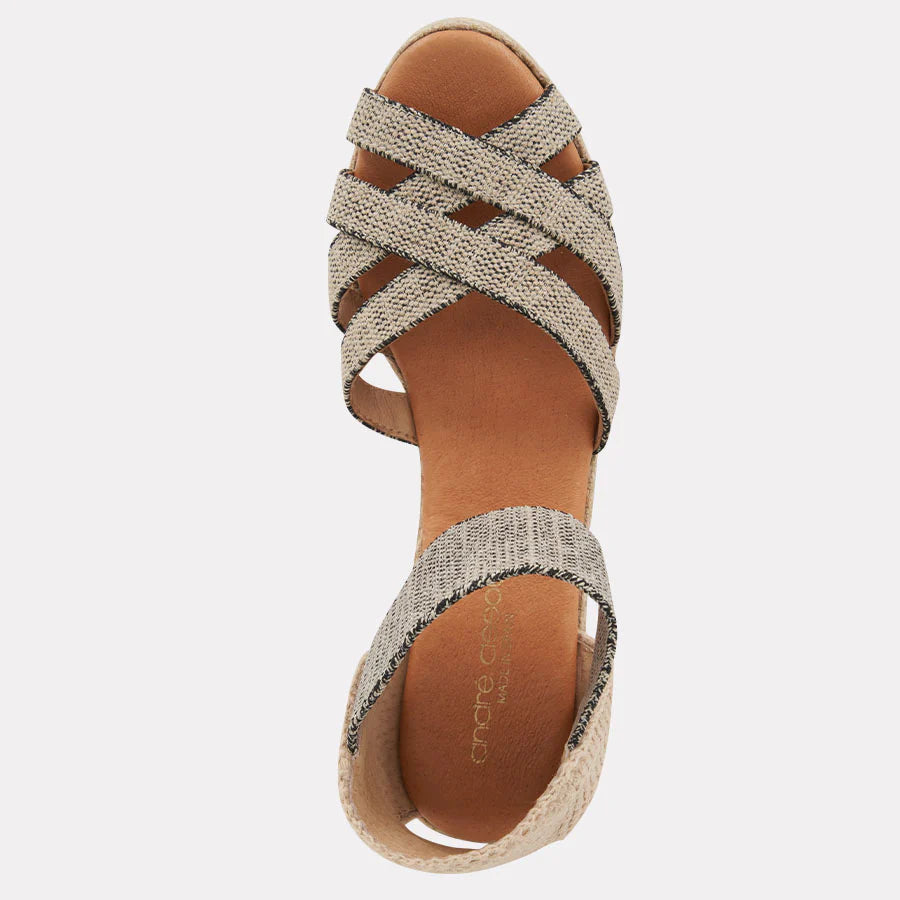Adin Black Beige Linen Espadrille Edge Sandals