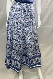 Tiered Cotton Skirt in Blue-White by Dolma