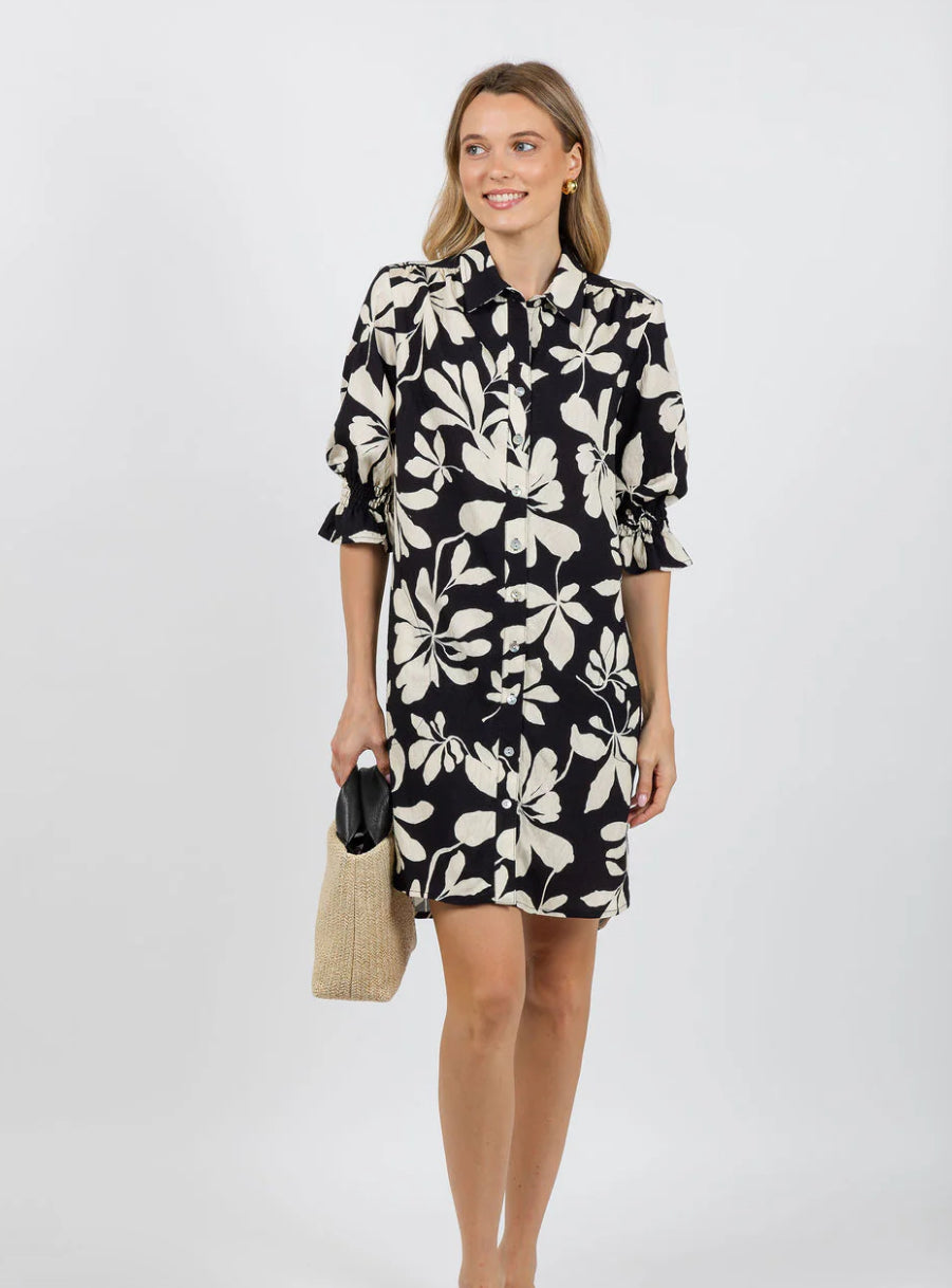 Miller Dress in Black and Tan Print by Finley