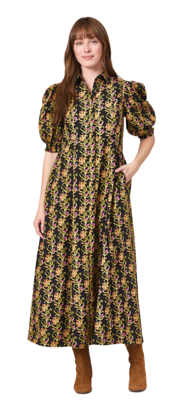 Rosie Shirt Dress in Berrywood Scroll by LIVRO