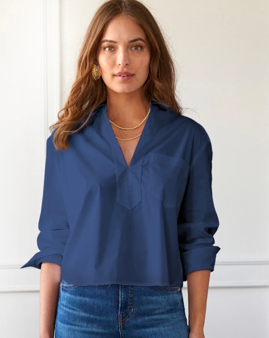 Joni Popover Poplin Shirt in Navy by Finley