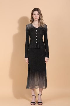 Light Weight Lurex Knit Skirt in Black by Jessie Liu