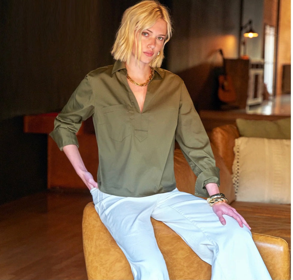 Joni Popover Poplin Shirt in Olive by Finley
