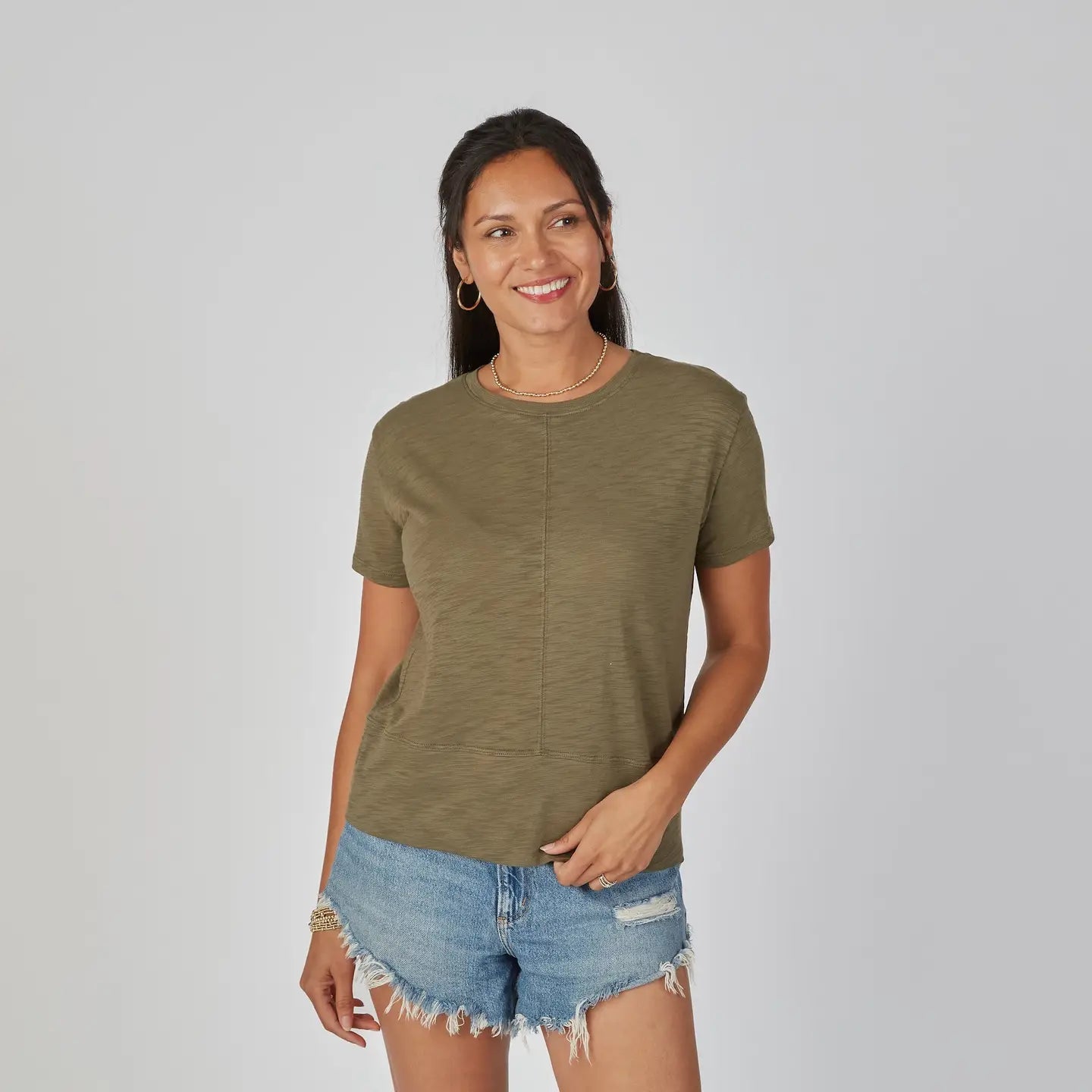 Celia Perfect Length Short Sleeve Tee in Natural Brown by Erin Gray