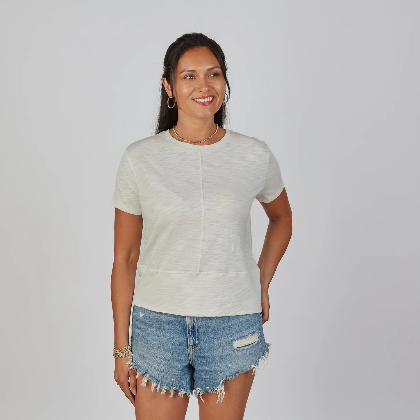 Celia Perfect Length Short Sleeve Tee in Linen by Erin Gray