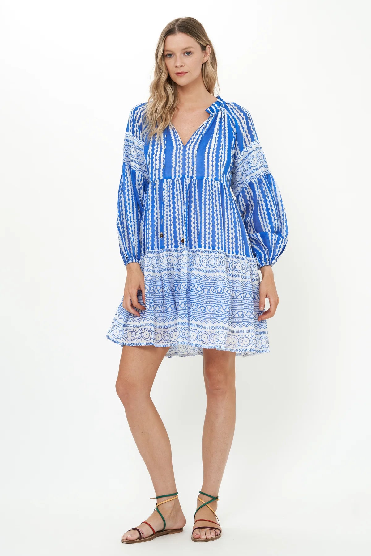 Balloon Sleeve Short Dress in Ziggy Blue by Oliphant