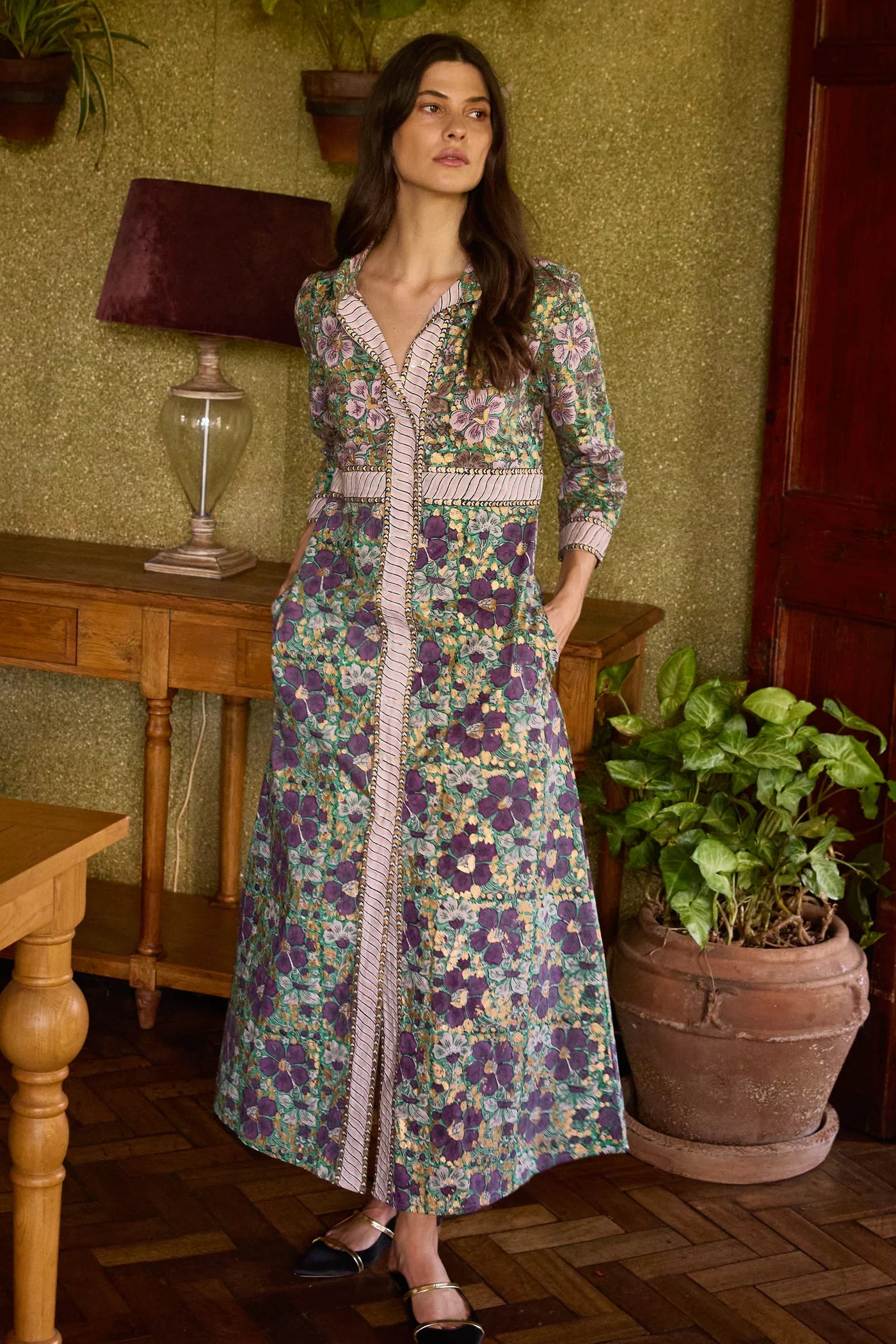 Shirt Dress Maxi in Matera Green by Oliphant Shirt Dress Maxi in Matera Green by Oliphant