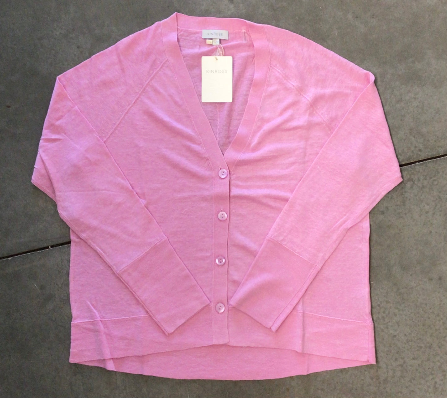 Hi-Low Button Cardigan in Pink by Kinross Cashmere