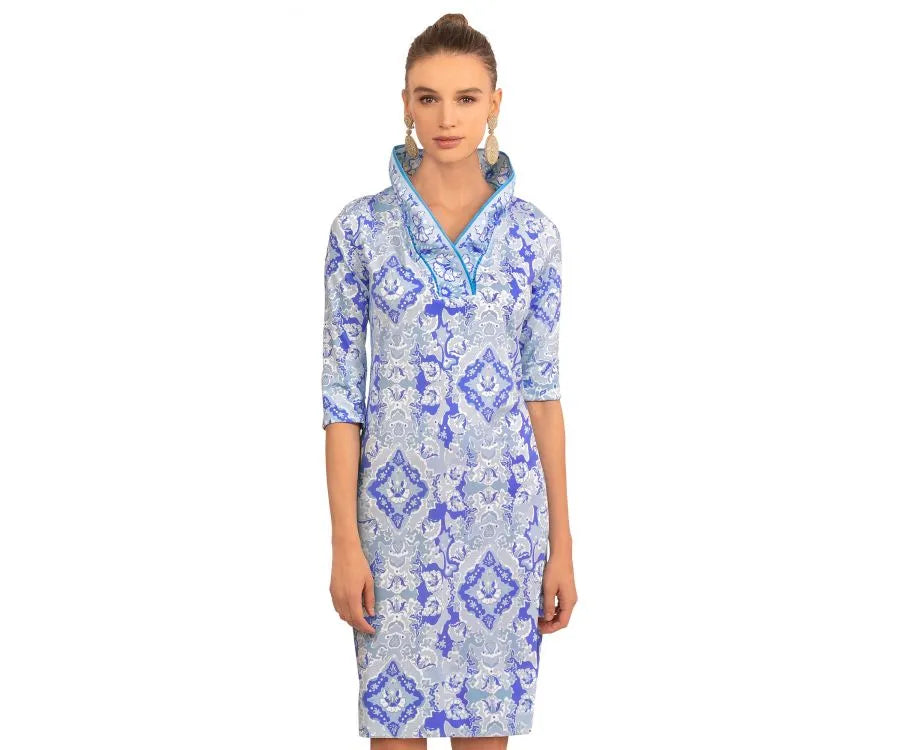 Jersey Ruffneck Dress Watteau Blues by Gretchen Scott