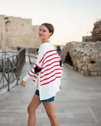 Amour sweater with Heart Patch in White/Red Stripe by Mersea