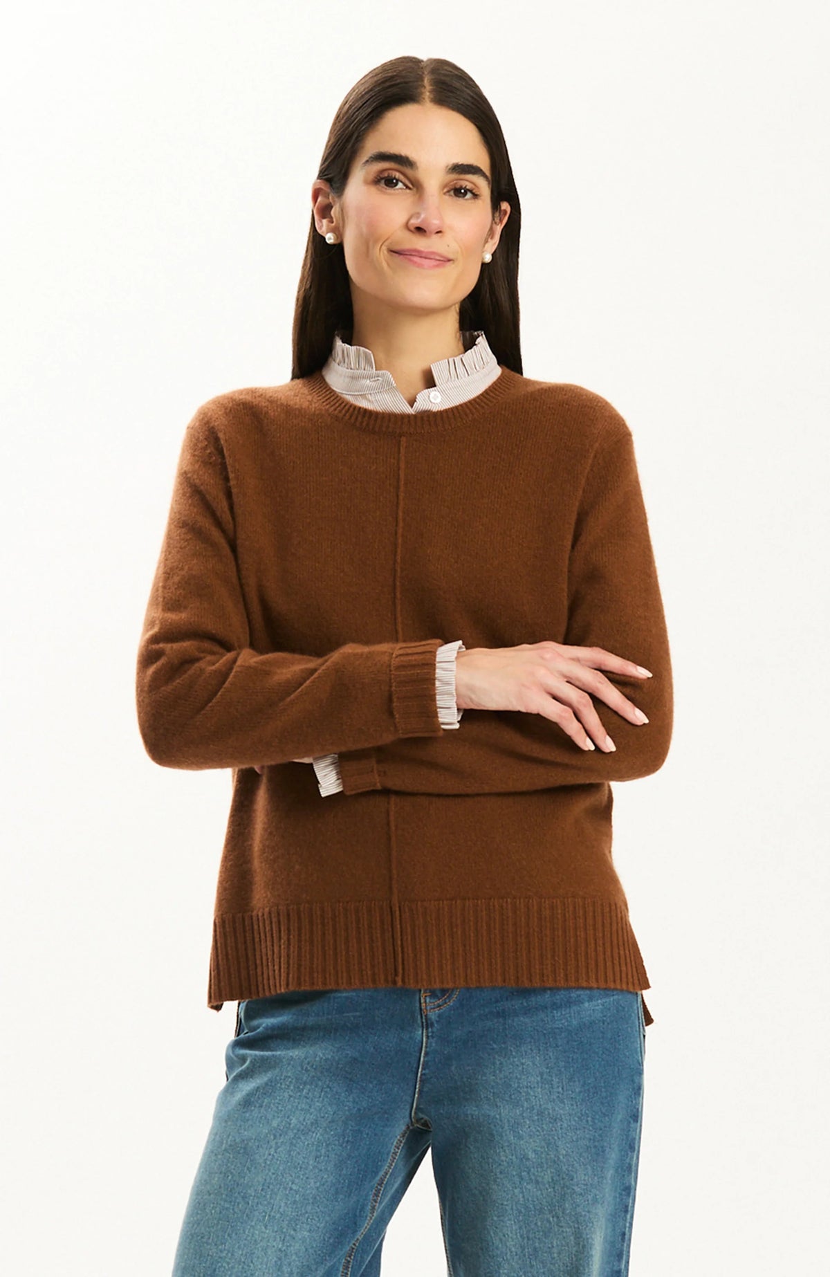 Asha Cashmere Center Stitch Sweater in Bison by Tyler Boe