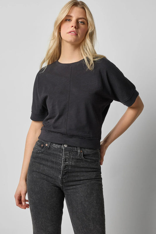 Rib Trim Short Sleeve Tee in Black by Lilla P