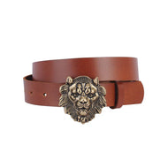 Lion Head Buckle Leather Belt in Tan by Most Wanted, Inc